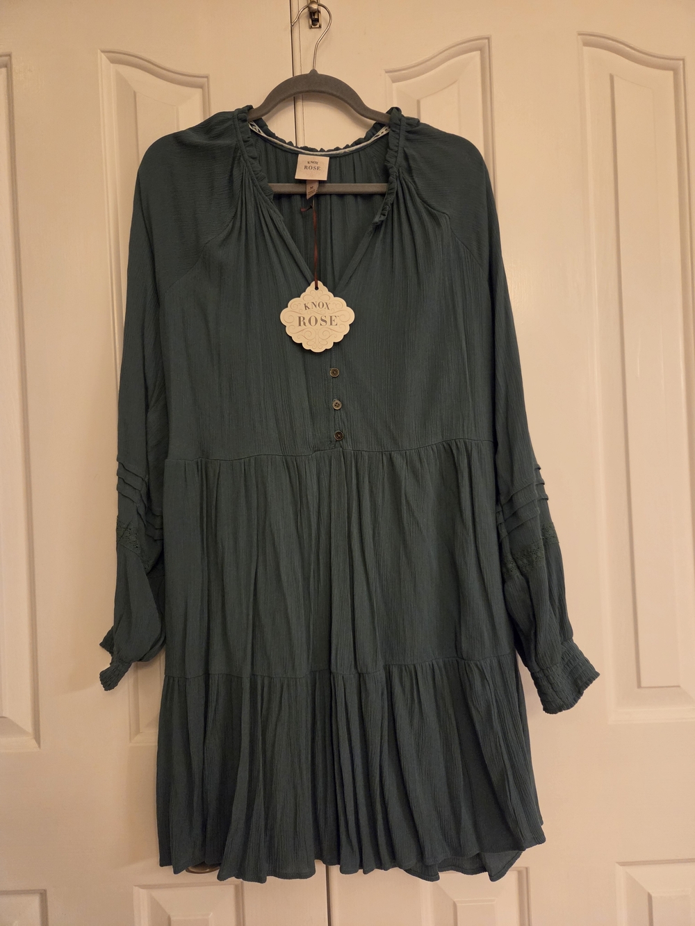 Target Women's Teal Tiered Long-Sleeve Button Dress
